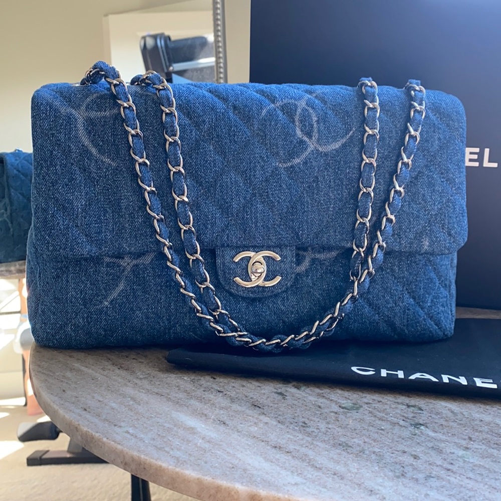 Chanel Quilted CC Jumbo Single Flap Denim Bag